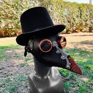 Halloween Steampunk Black RED Plague Doctor MaskTop Hat Halloween Party Costume